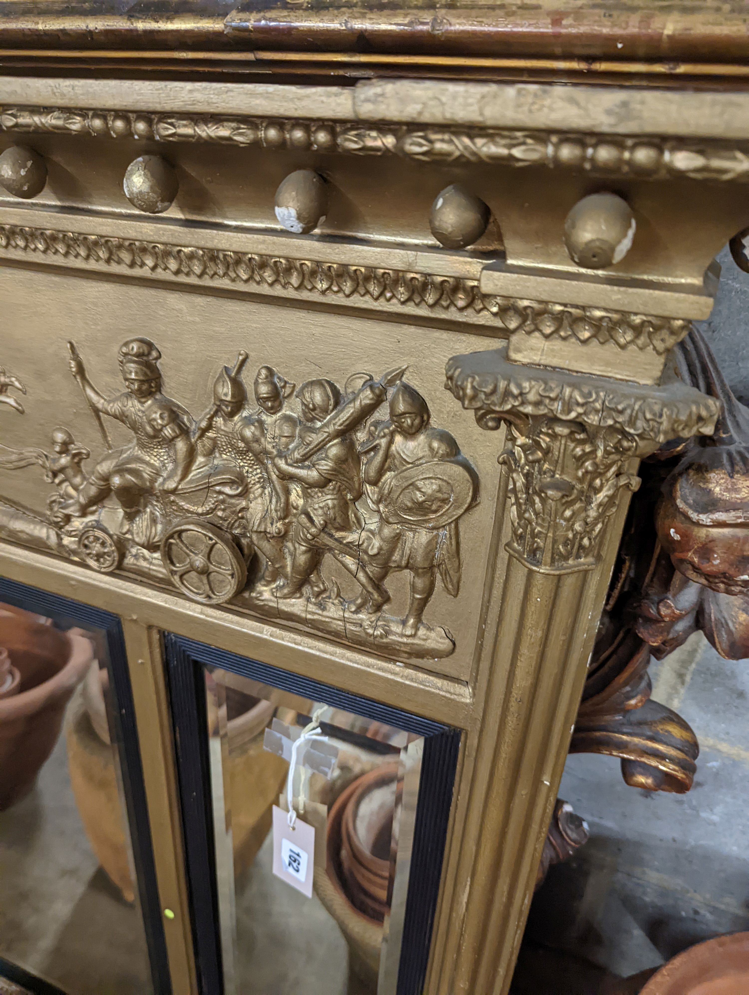 A Regency triple plate overmantel mirror, width 134cm, height 94cm